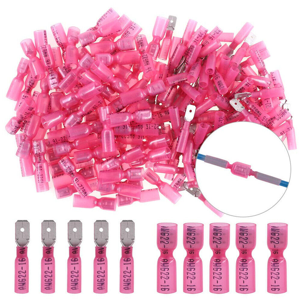 22-16AWG Red Heat Shrink Female & Male Crimp Wire Connector Spade Terminals 1/4″