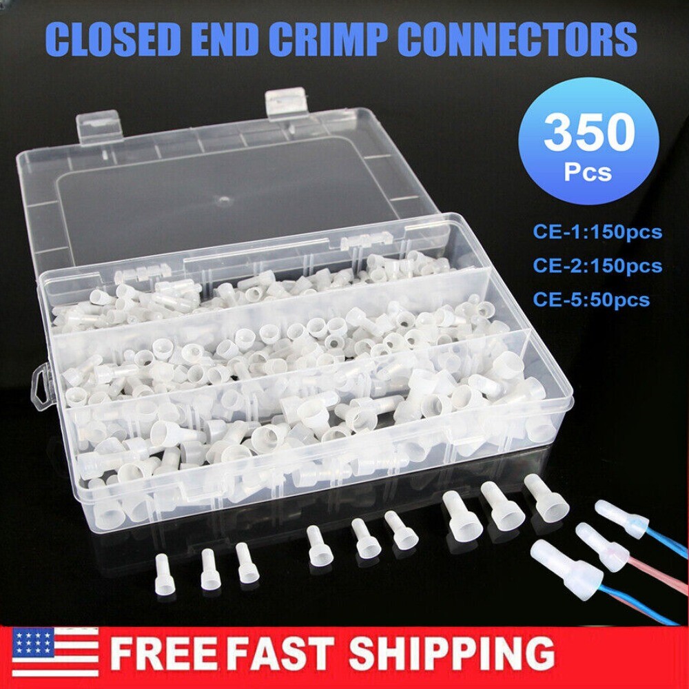 Nylon Closed End Caps Crimp Cap Copper Core Connectors 22-10AWG Terminals 350Pcs