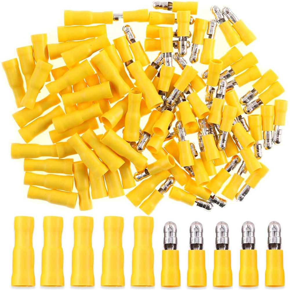 50pcs Yellow Nylon Crimp Copper Bullet Plug Connectors Male-Female 12-10 GAUGE
