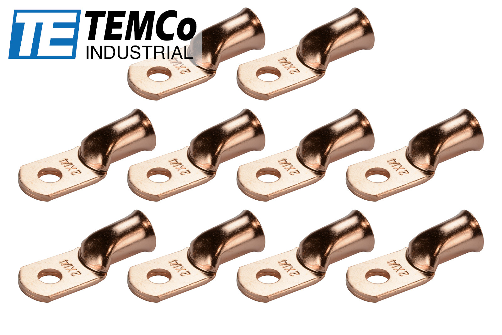 10 Lot 2 AWG 1/4″ Hole Ring Terminal Lug Bare Copper Uninsulated Gauge