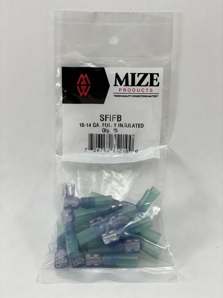 Mize 25 Pc Blue Size 16-14 GA Fully Insulated Heat Shrink Female Spade Plug