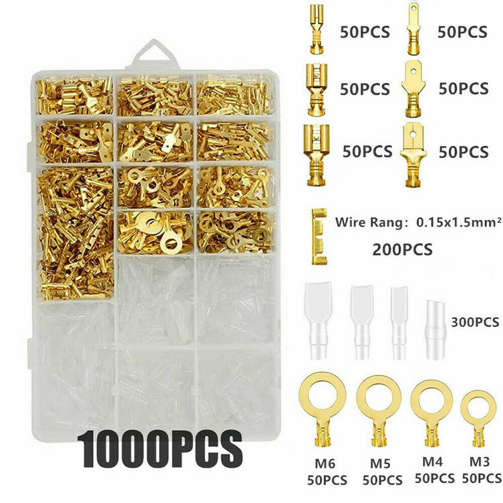 1000Pcs Assortment Spade Male Female Terminals Electrical Wire Crimp Connectors