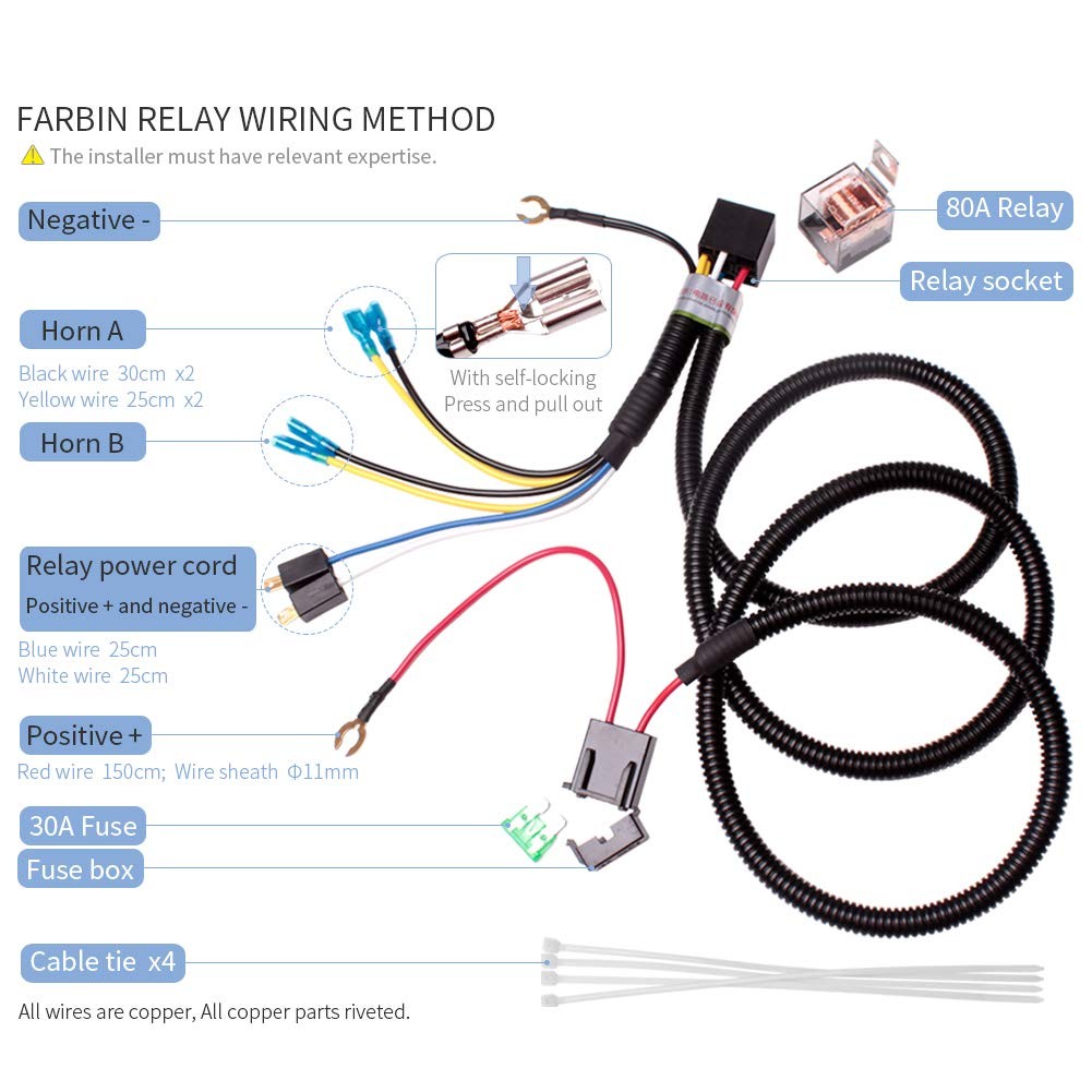 12v Car Horn Relay Wiring Kit and Horn Push Button with 3 Meters Wire Wiring …