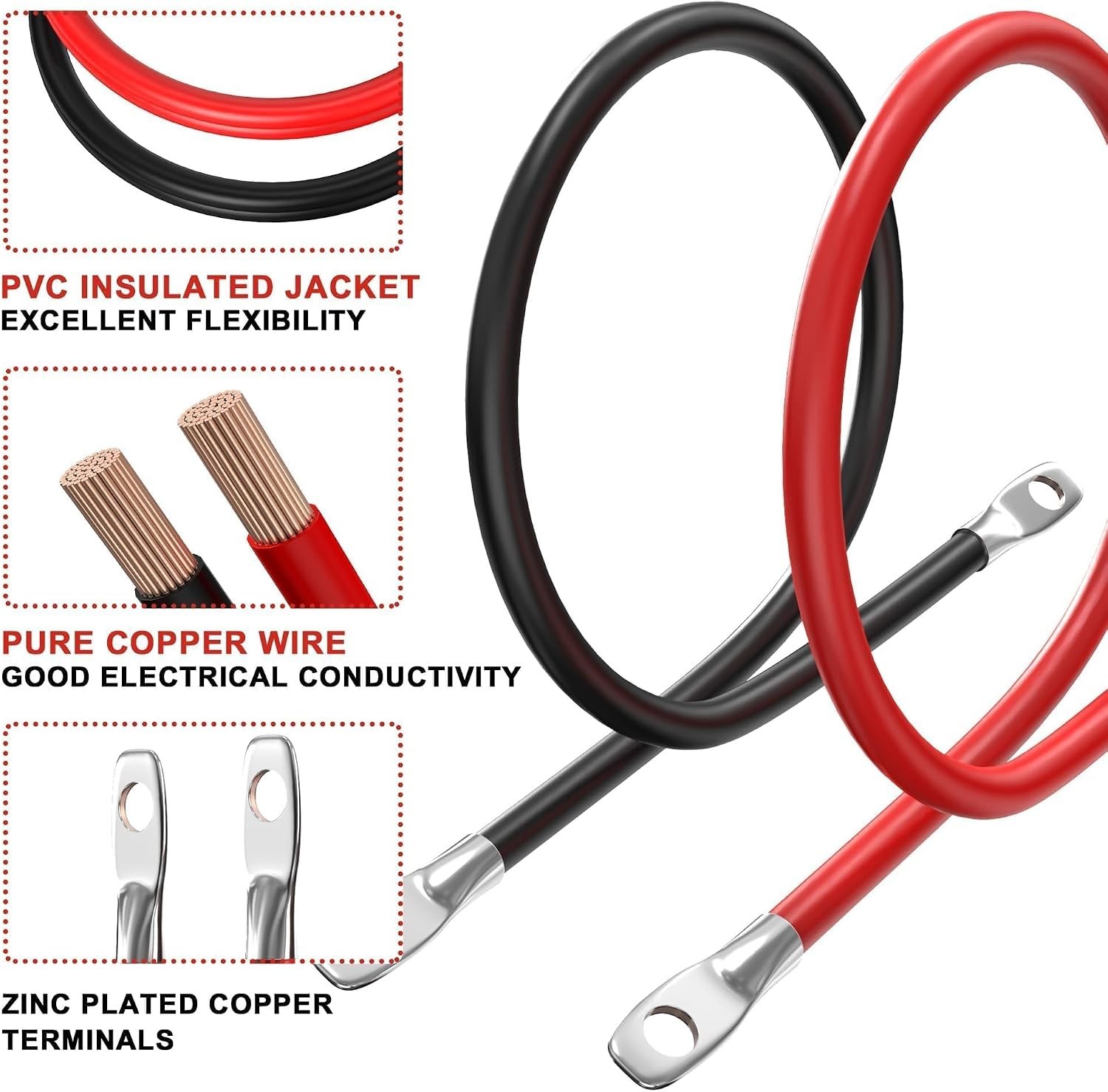 4 AWG Battery Cable, 4 AWG 18 Inch Pure Copper Battery Inverter Cables with 3…
