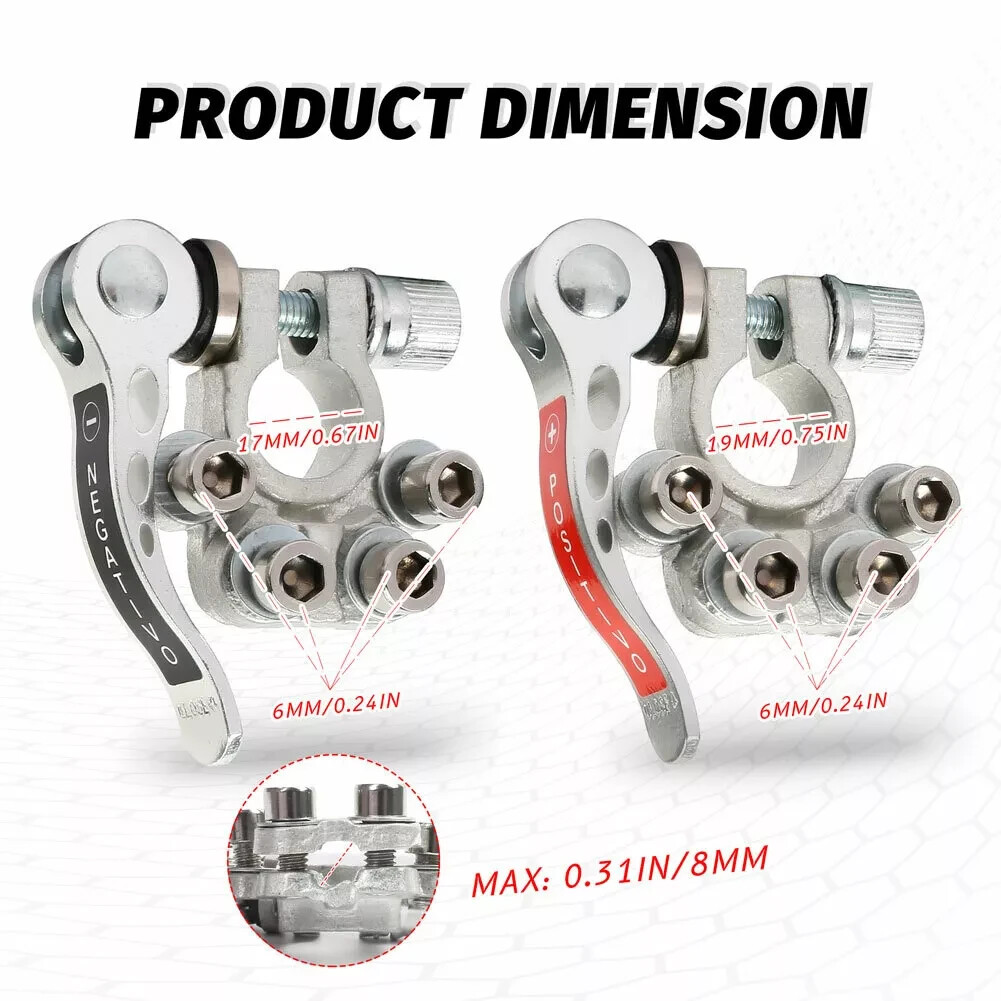 2PCS Car Battery Terminal Connectors Quick Release Disconnect Positive Negative