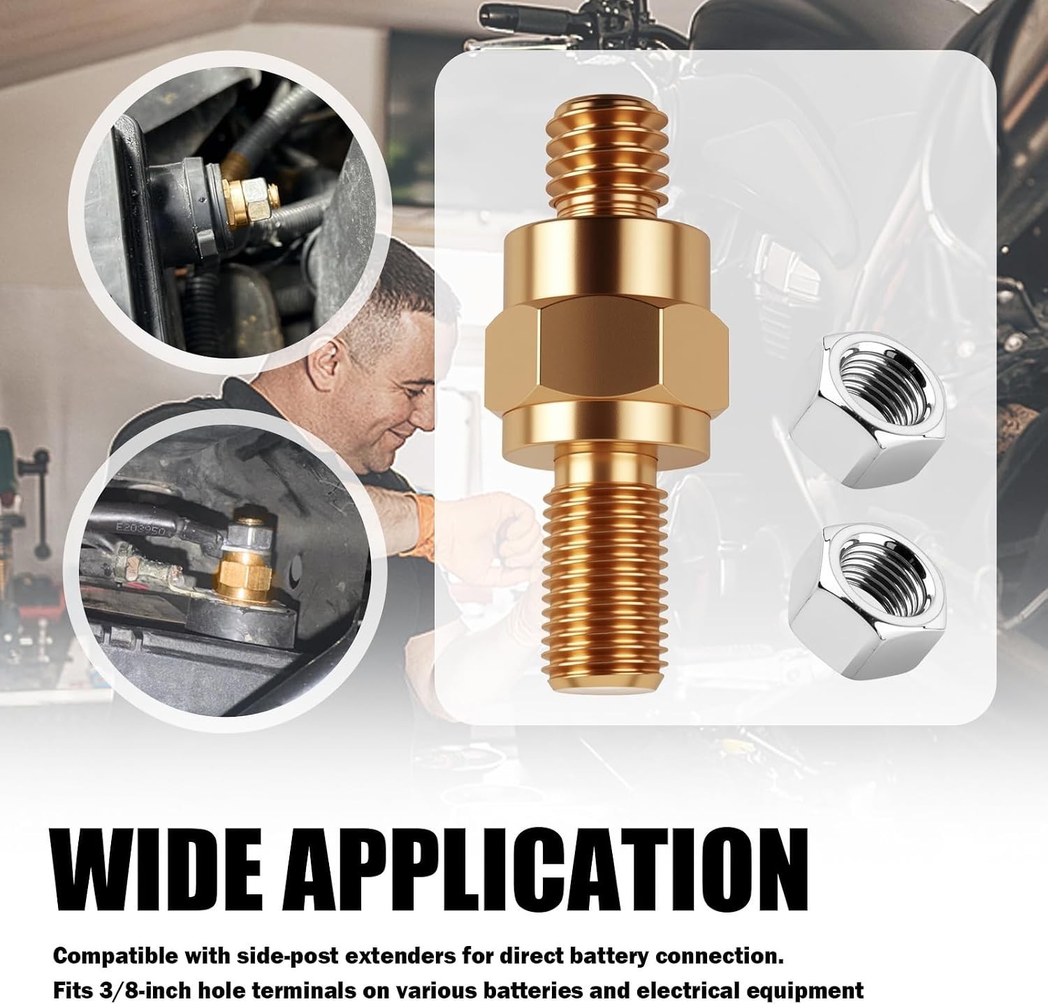 2 Set Side Post Battery Terminal Extension Bolt with Nuts,3/8″-16 Coarse and 3/8