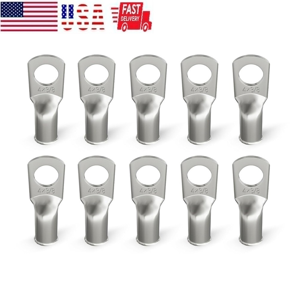 4/0 AWG Ring 3/8″ Hole Terminal Lug Tin Plated Copper Cable Lug Gauge 10PCS