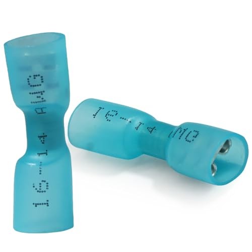 Uenhoy 100 Pcs Heat Shrink Spade Blue Wire Connectors | Tin 16-14 AWG Female
