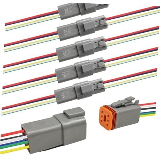 6 Set Deutsch 6 Pin Connector, Waterproof Auto Male Female Plug with 16 6-Pin