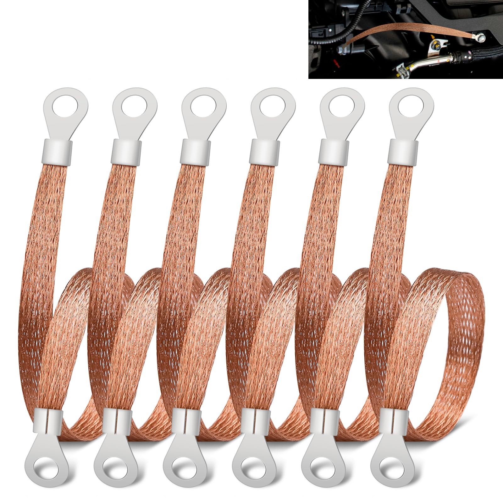 6 PCS Copper Braided Ground Strap 12 Inch Engine Car Universal