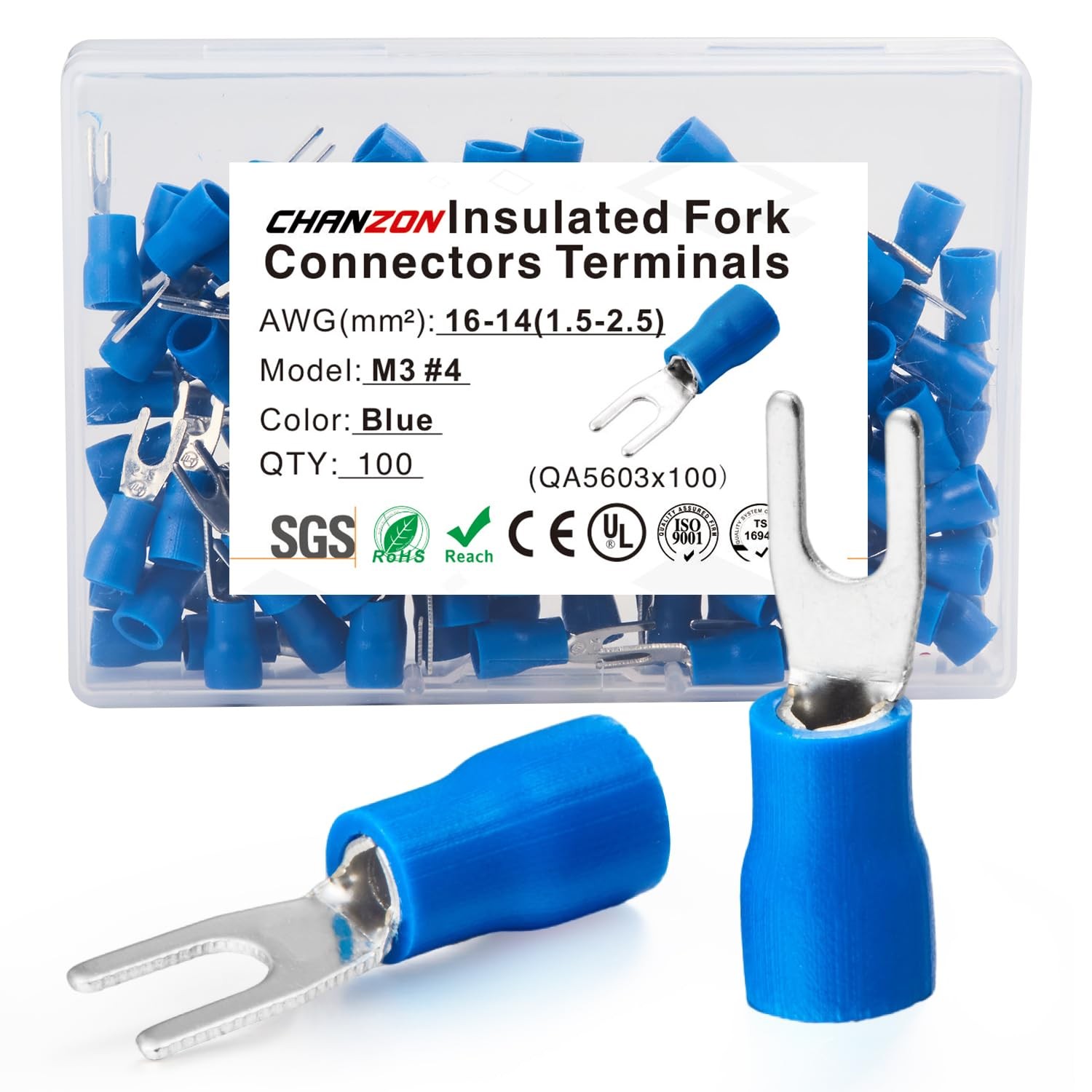 UL Listed Insulated Fork Terminals #4 M3 U-Type – 16-14AWG – Crimp Connectors…