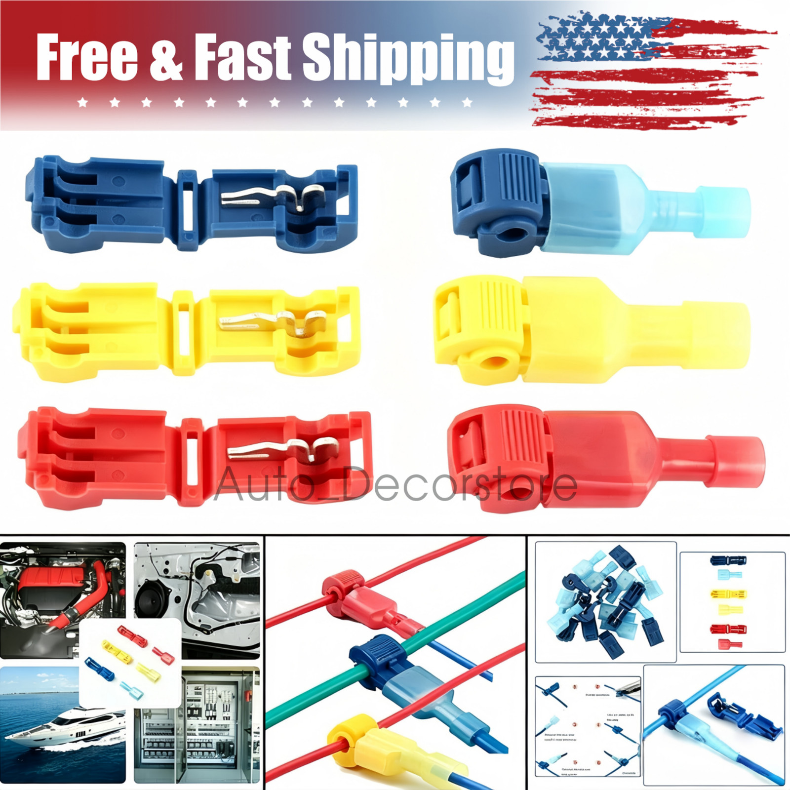 60PC T-Taps Wire Terminal Connectors Insulated 22-10 AWG Quick Splice Combo