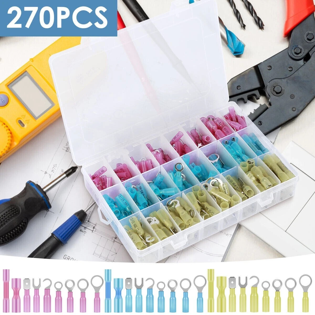 Heat Shrink Wire Connector DIY Kit 270PCS Waterproof Marine Automotive Terminals