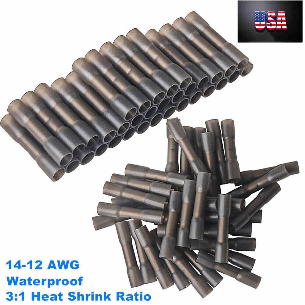 Copper 14-12AWG 3:1 Ratio Heat Shrink Butt Wire Crimp Connectors Terminals 50PCS