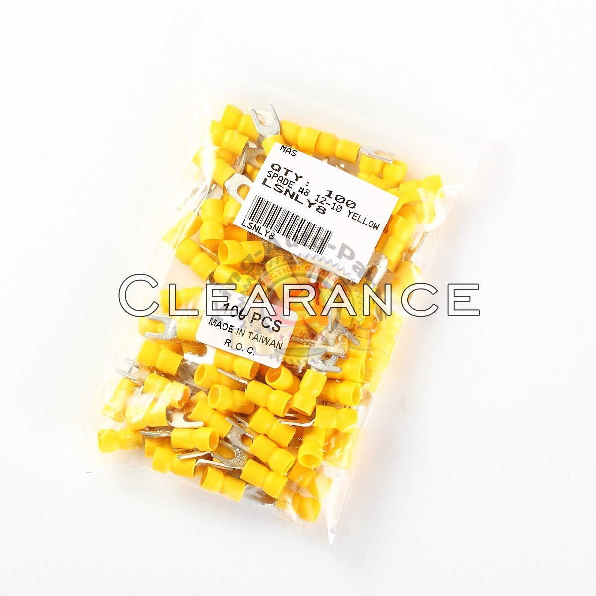 100pcs #8 Yellow SPADE TERMINAL 16-14GA VINYL INSULATED CRIMP WIRE CONNECTOR