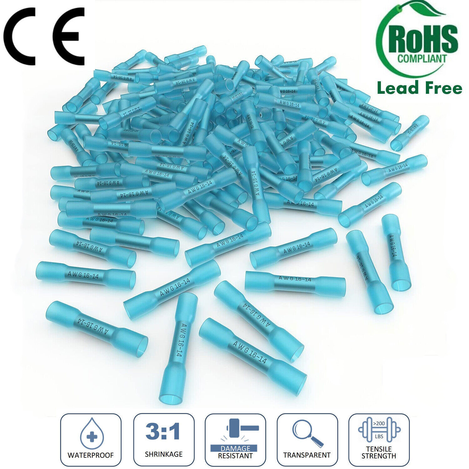 Wire Butt Electric Connectors Blue Crimp Terminal WHOLESALE LOT 22-10 Gauge AWG
