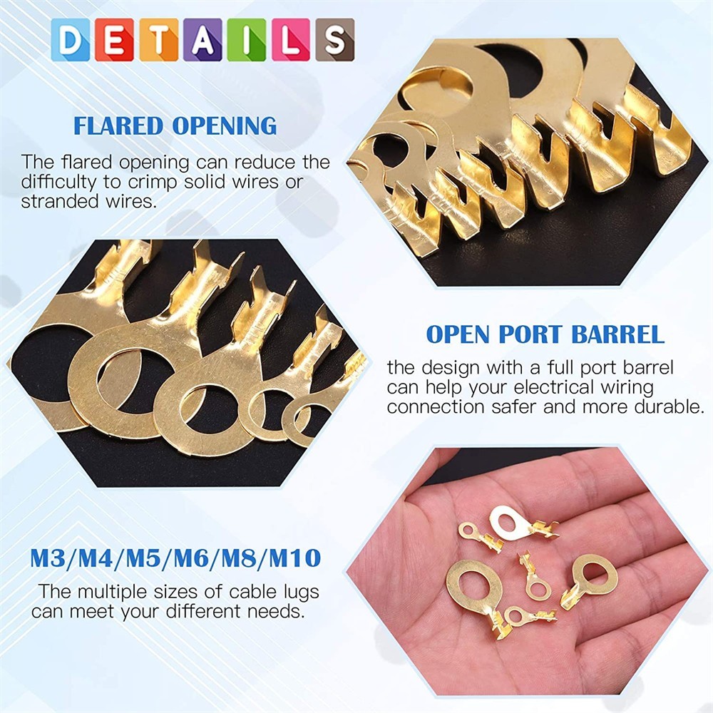 300pcs Non-Insulated Copper 4.2mm Ring Terminal Open Barrel Lugs Wire Connectors