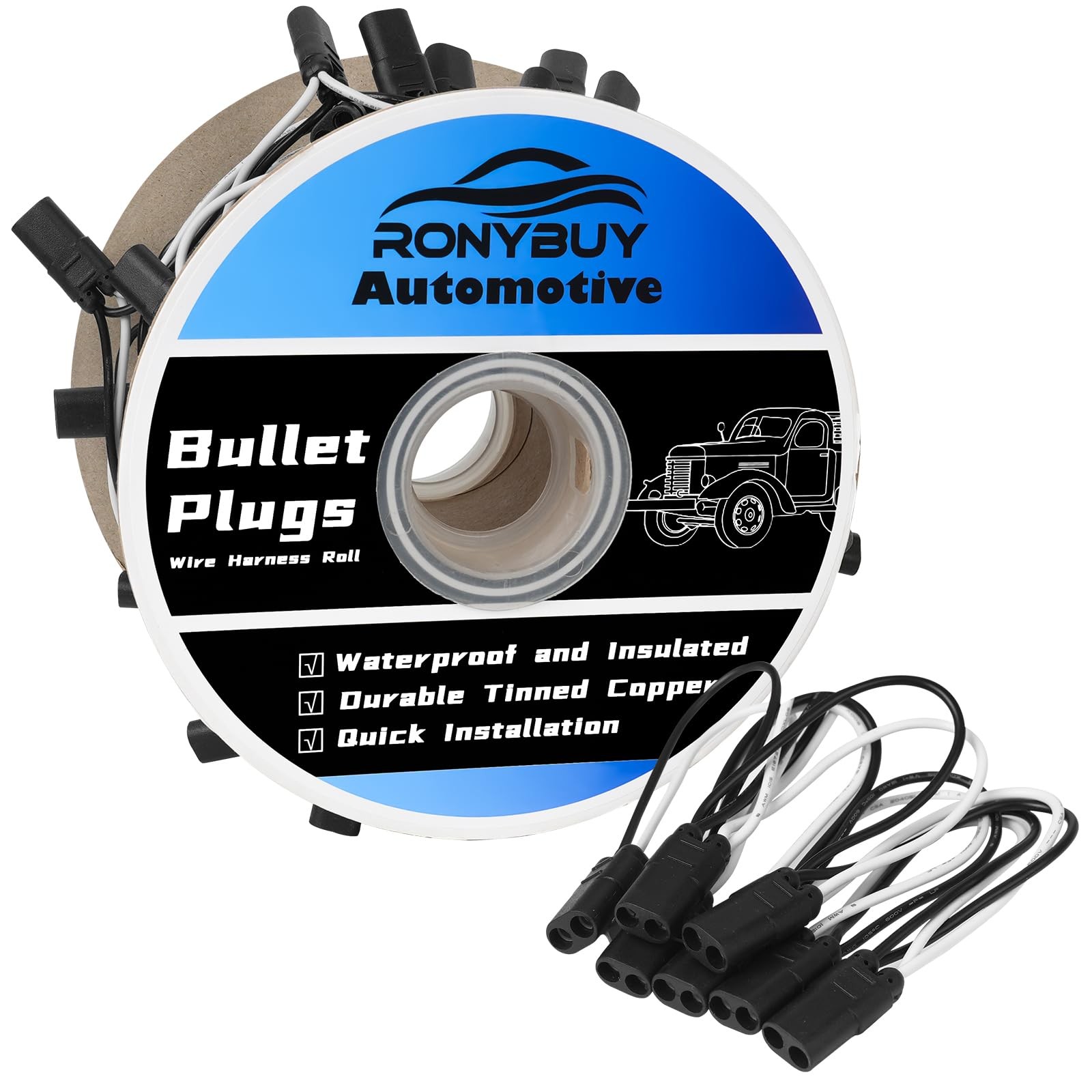 20 Count 2-Prong Double Female Bullet Plug Wire Harness Roll 18 Gauge 2 Prong