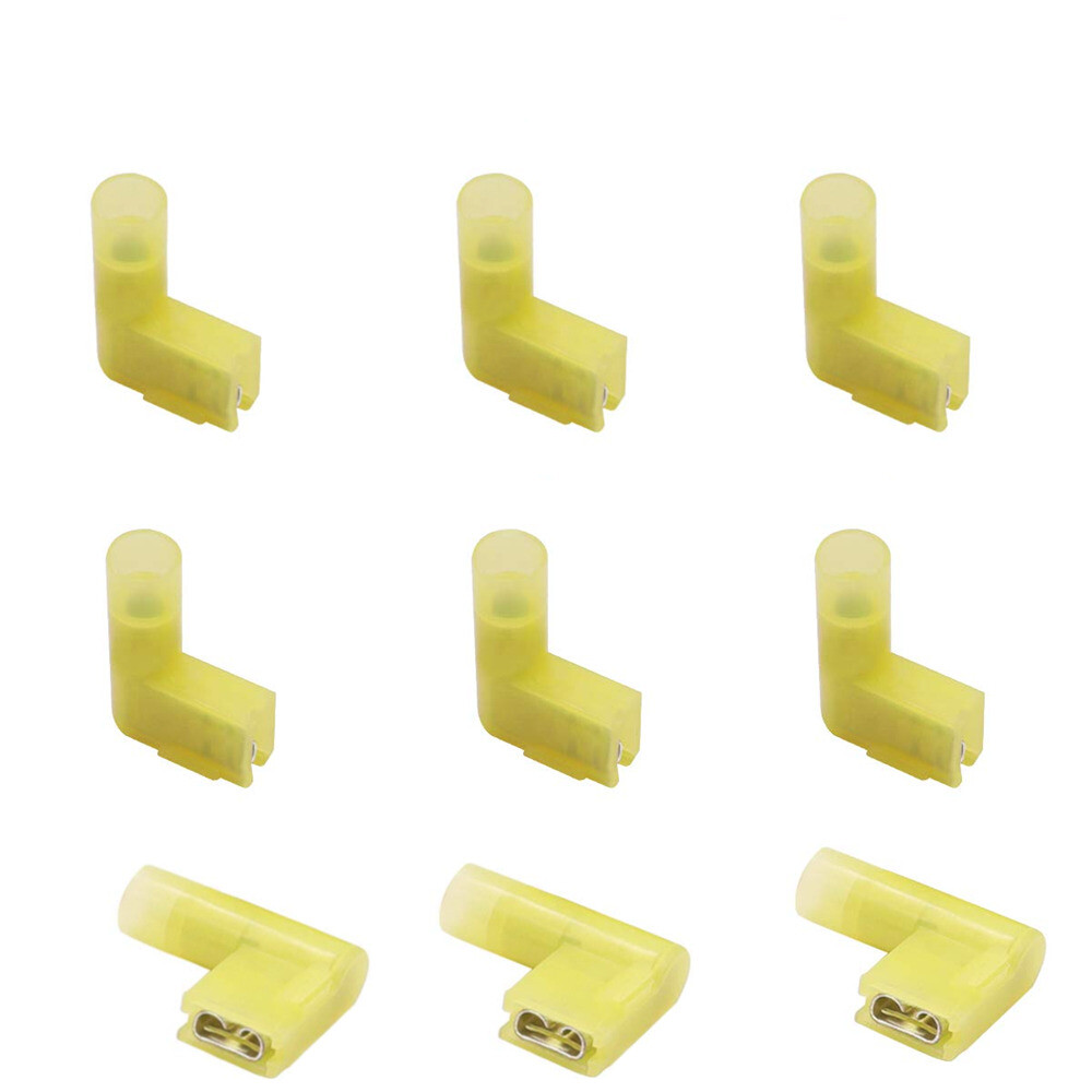 50PCS Yellow Nylon Flag Spade Terminals Right Angle 12-10AWG Crimp Connectors