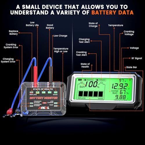 BM200 PRO 12V Car Battery Monitor, 433MHz Wireless Battery Tester | with