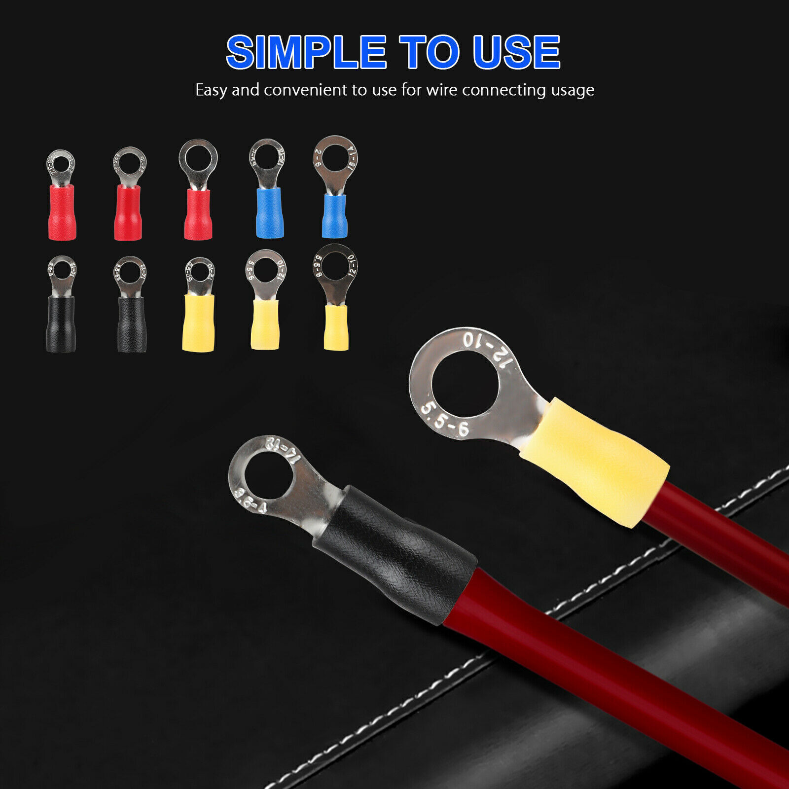 Insulated Ring Electrical Wire Connectors Splice Spade Crimp Terminals 22-10AWG