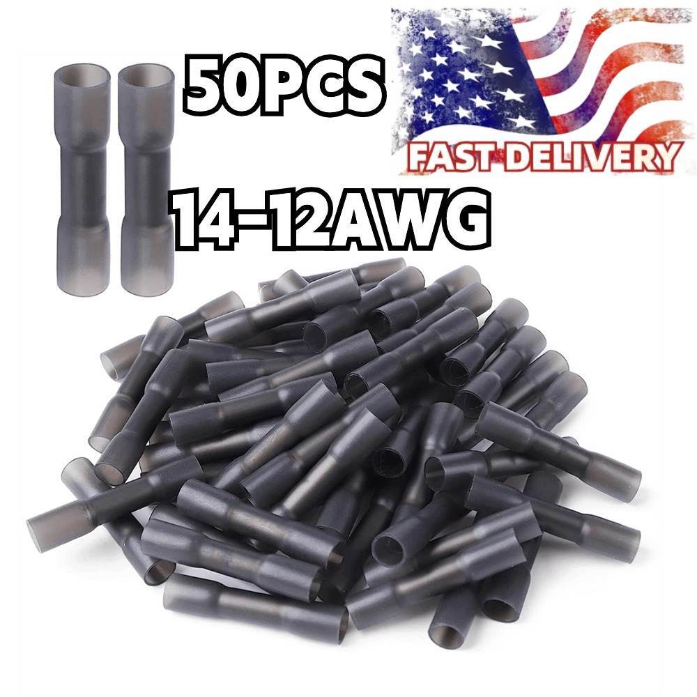 Copper 14-12AWG 3:1 Ratio Heat Shrink Butt Wire Crimp Connectors Terminals 50PCS