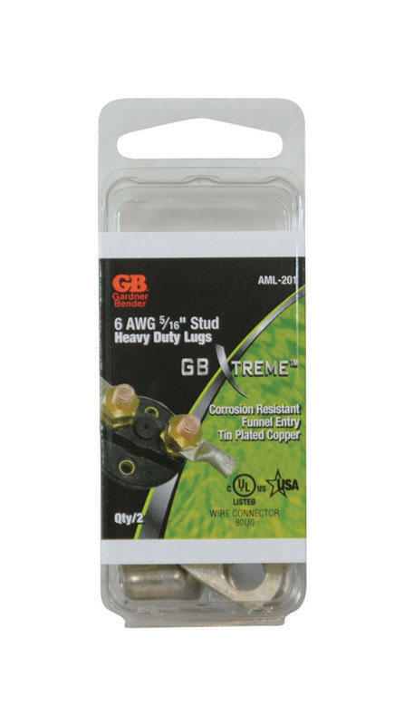 Gardner Bender Xtreme 6 Ga. Insulated Wire Electrical Lug Silver 2 pk