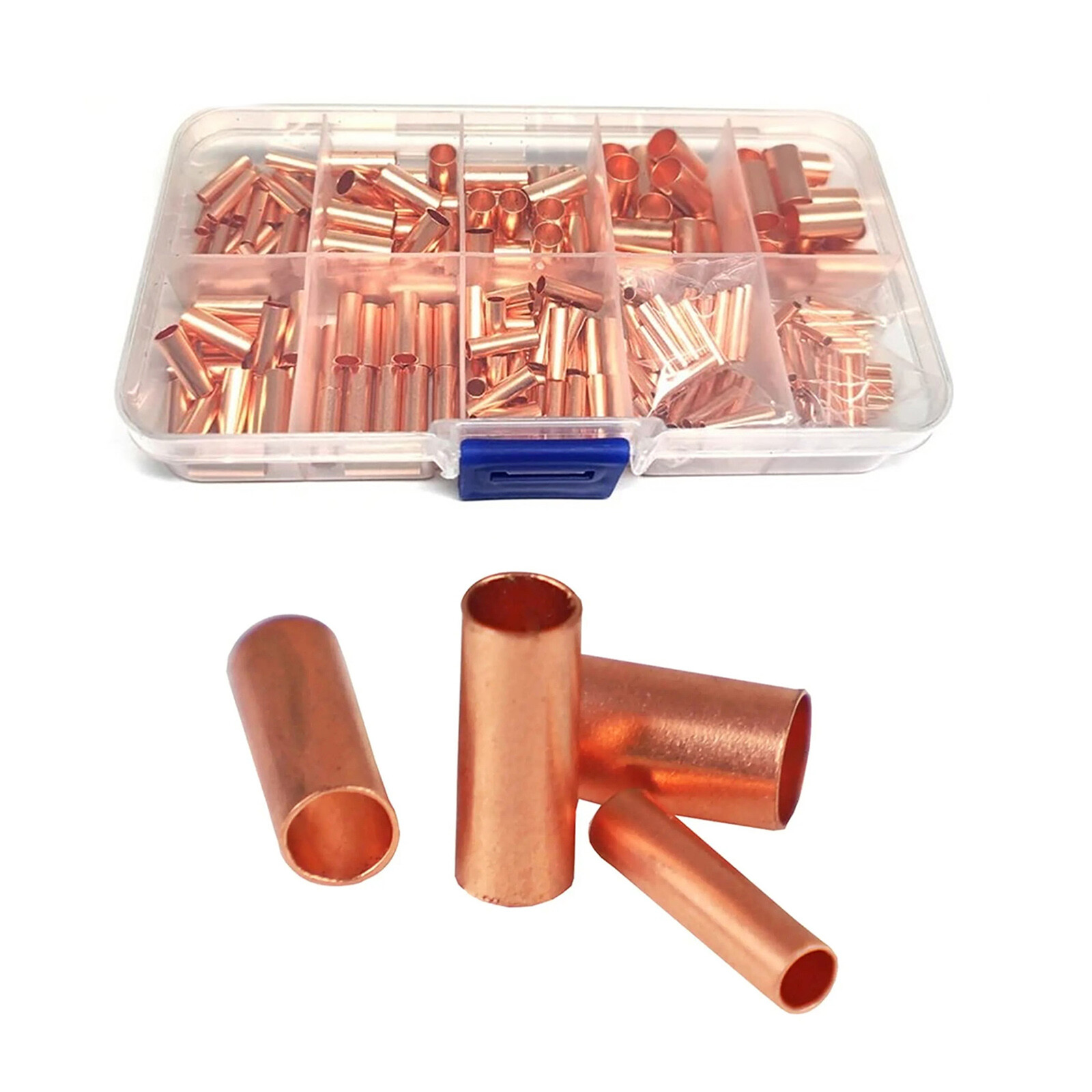 250Pcs 7 Size Non Insulated Wire Splice Ferrules Kit Red Copper Crimp Connector