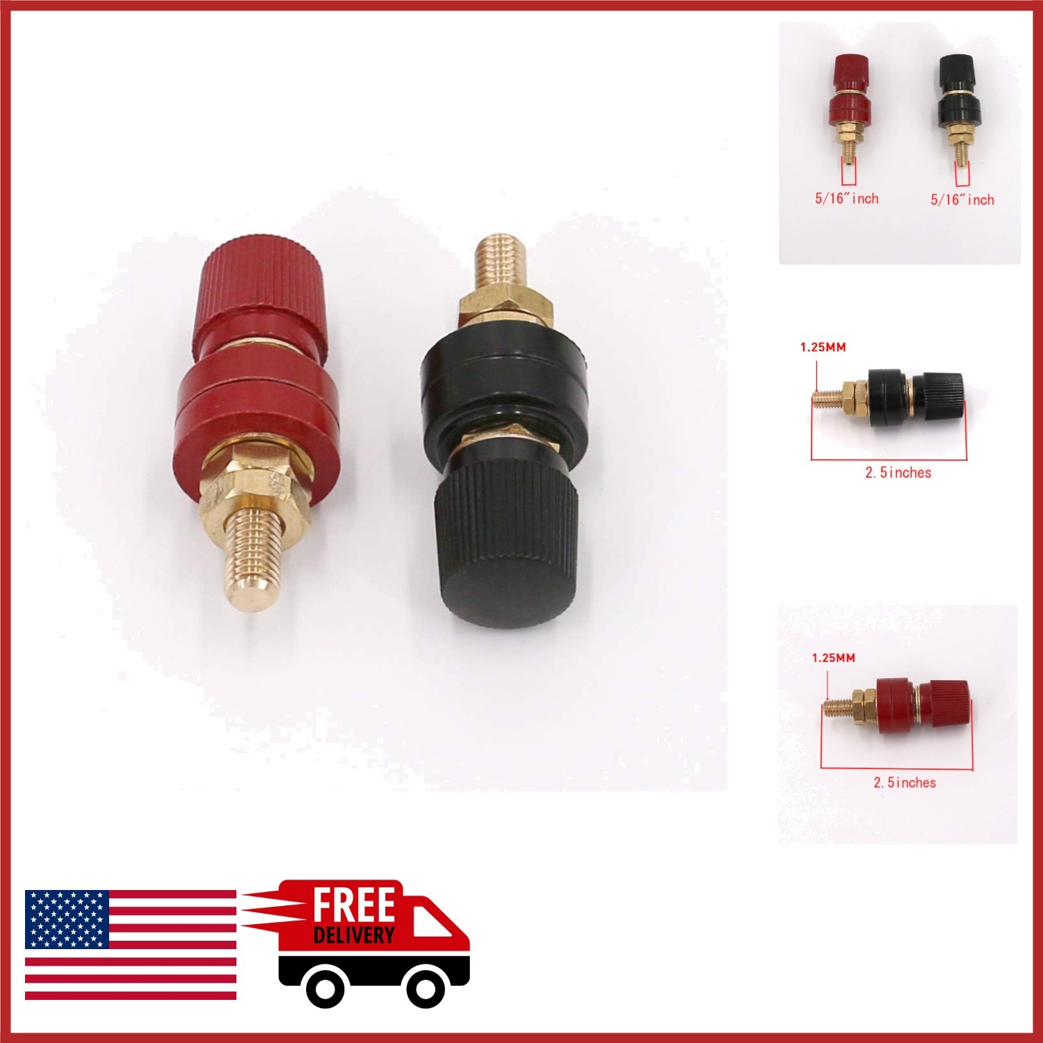 M8 Battery Terminal Connector Kit 5/16″ Stud Power Junction 2Pcs Red Black
