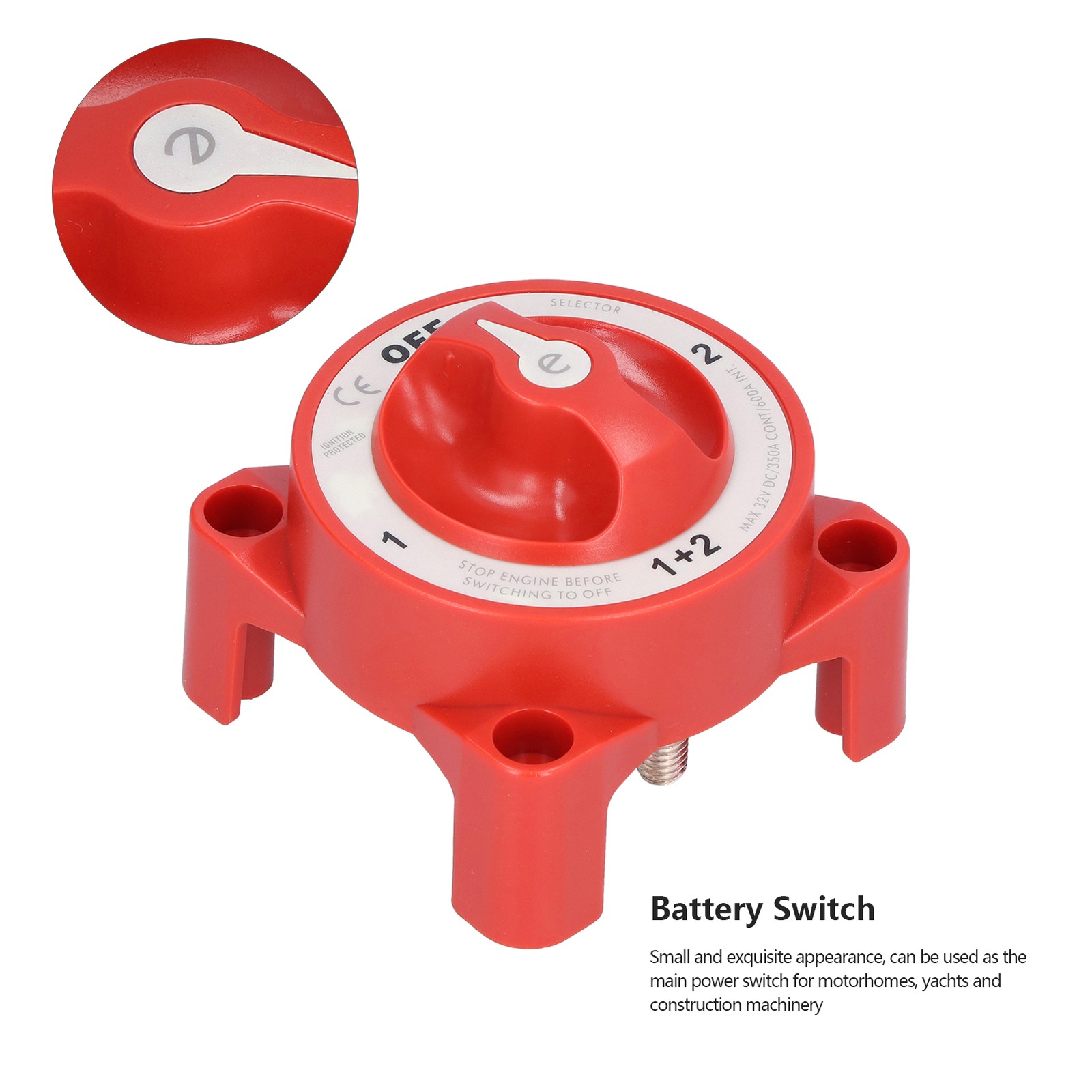 Battery Switch 4 Position 3/8in-16 Terminal IP66 Waterproof For Motorhomes 32V