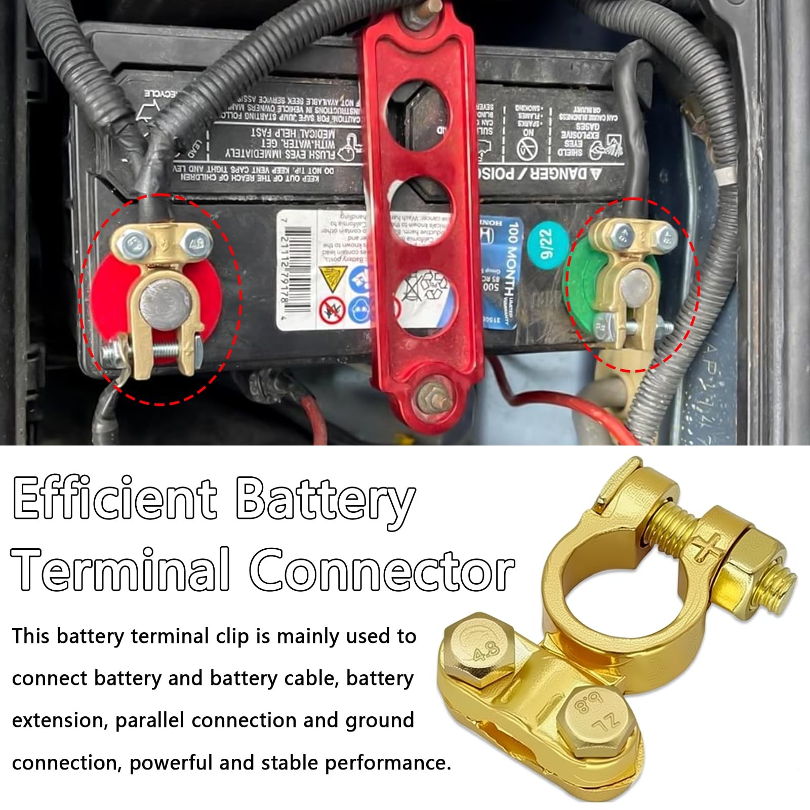 1 Pair Brass Battery Terminal Clamps Top Post Connector for Car Boat RV Marine