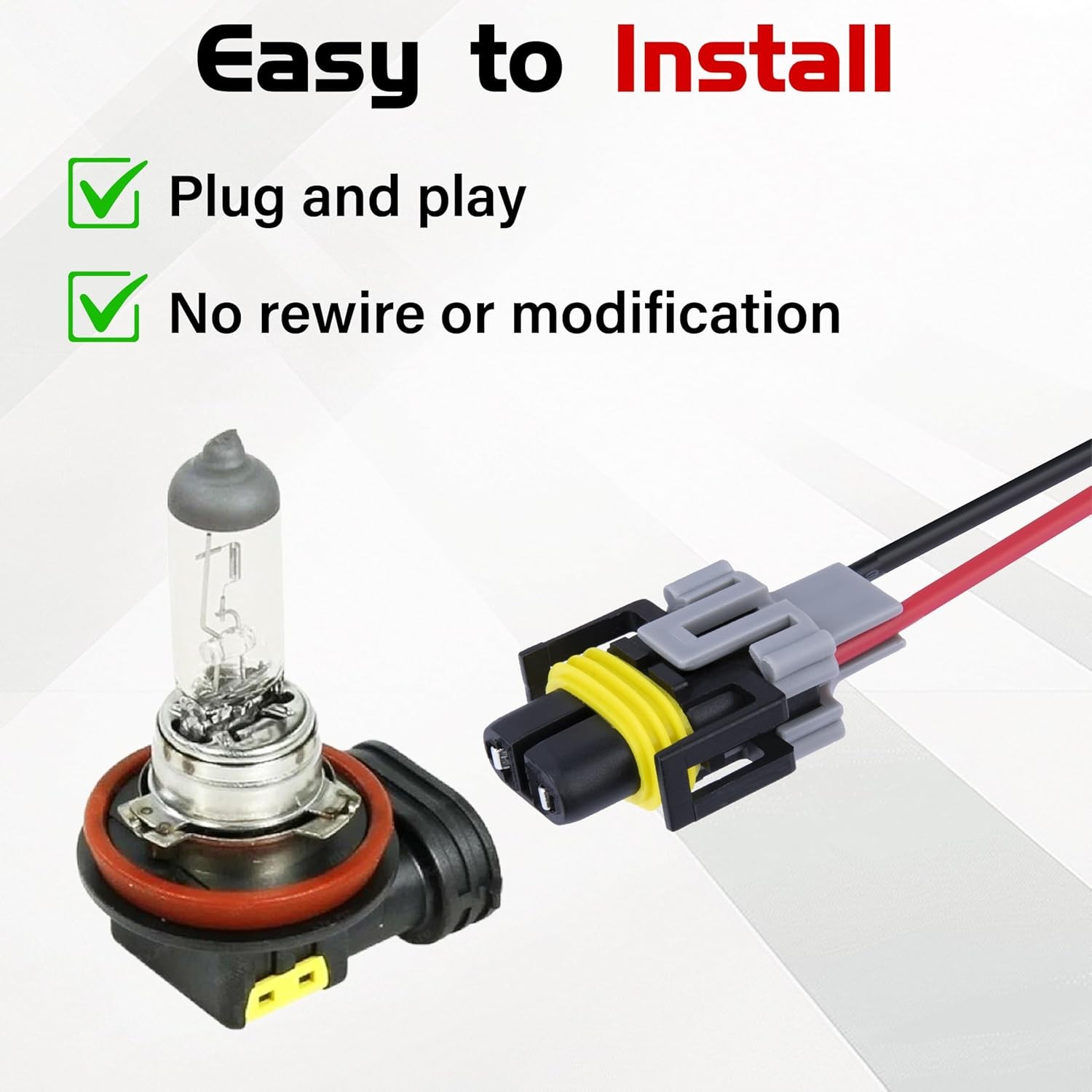 H11 Wiring Harness Socket Adapter Fog Light Wire Connector Female Plug 2PCS