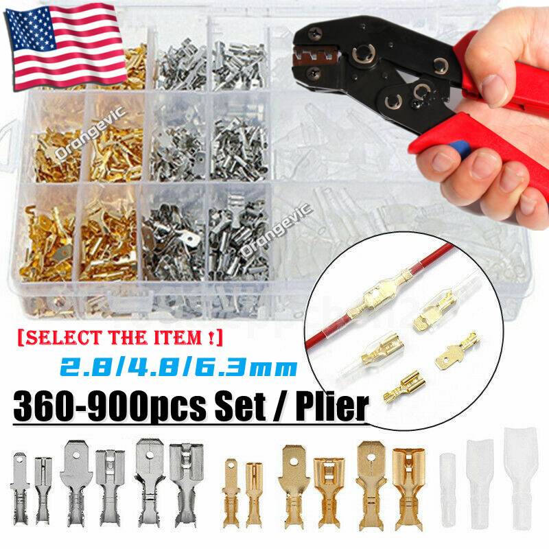 900PCS Male Female 2.8/4.8/6.3mm Spade Crimp Electrical Wire Connectors Terminal
