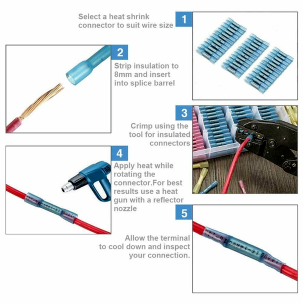 400/200PCS Heat Shrink Butt Wire Splice Connectors Crimp Terminals Kit 22-14AWG