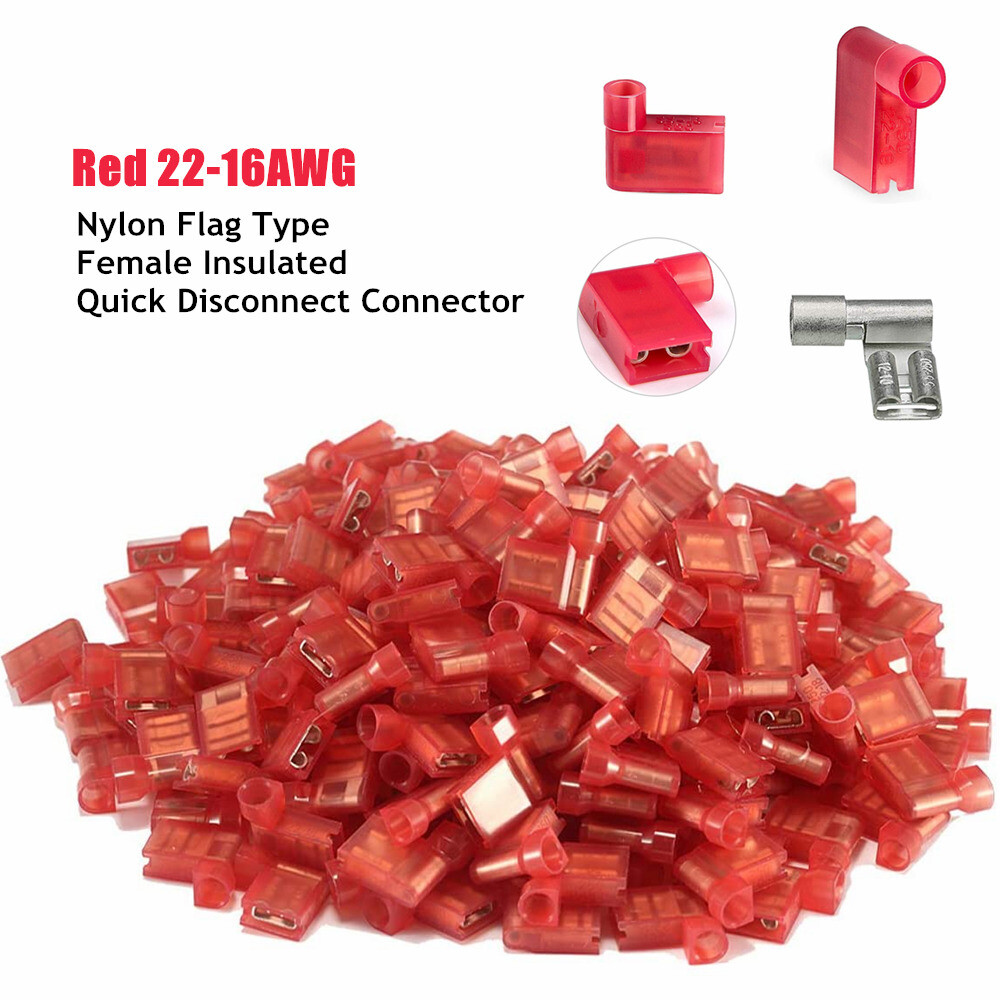 60Pcs Flag Female Spade Terminal Right Angle Insulated AWG22-10 Crimp Connectors