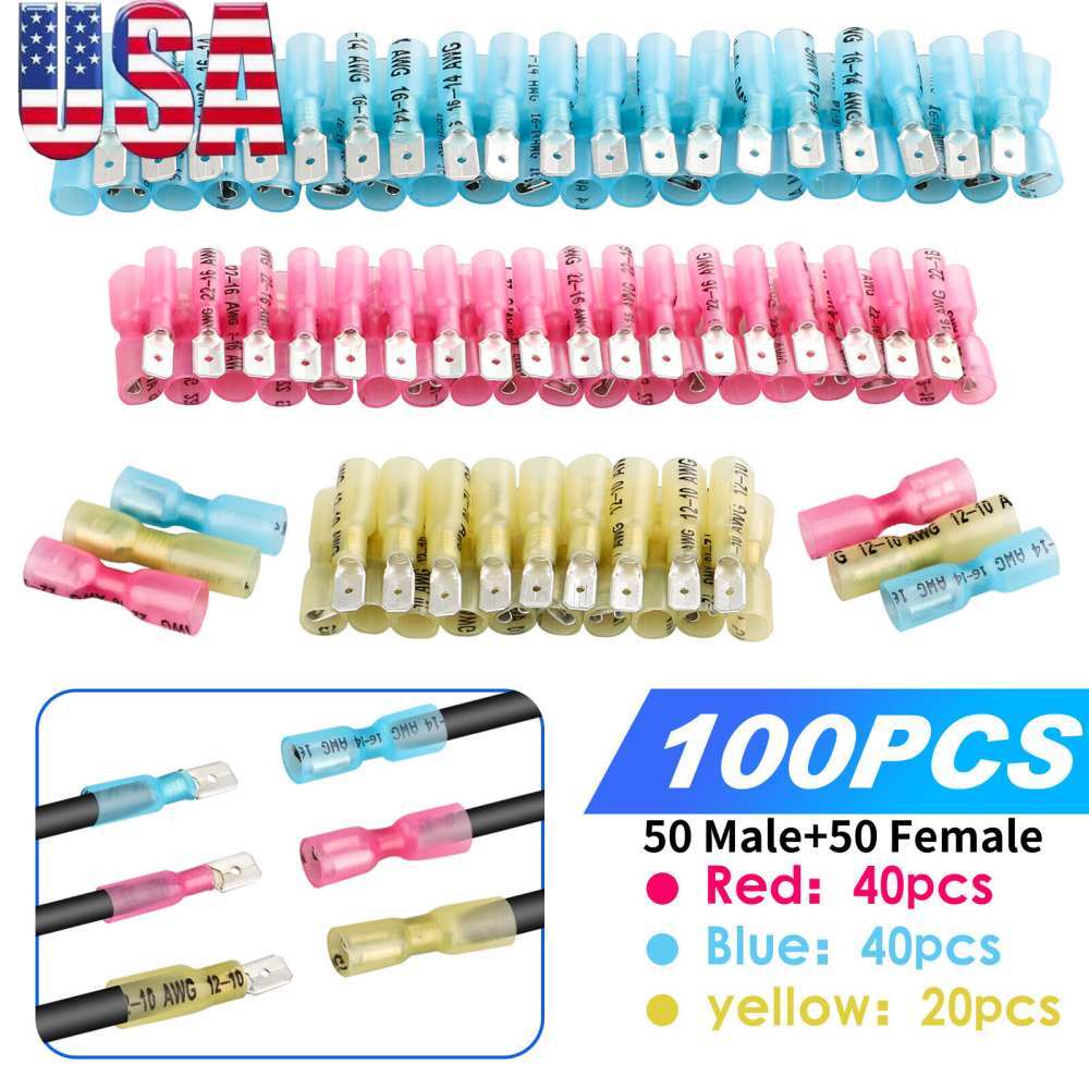 100/500PCS Electrical Heat Shrink Male & Female Spade Wire Connectors Terminals