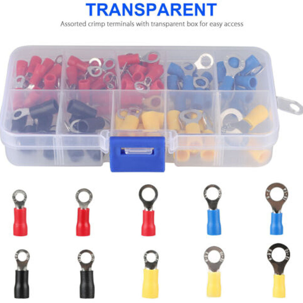 102x Assorted Insulated Electrical Wire Connector Crimp Ring Terminal Kit