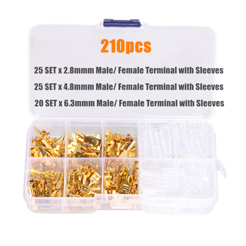 210pcs Assortment Male Female Spade Terminal Kit Electrical Wire Crimp Connector