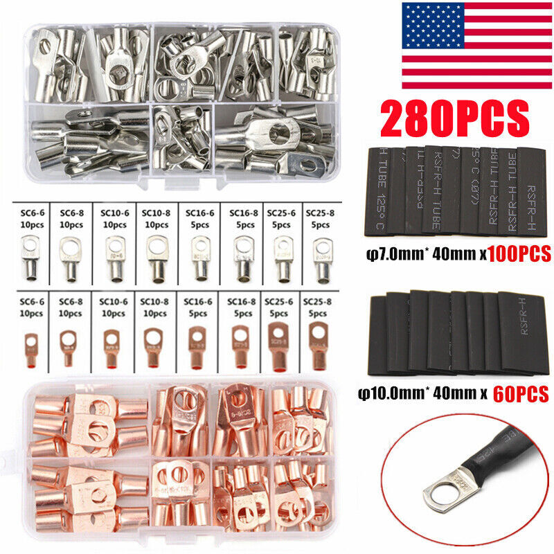 140/280PCS Car Copper Lug Ring Terminals Cable Electrical Wire Crimp Connectors