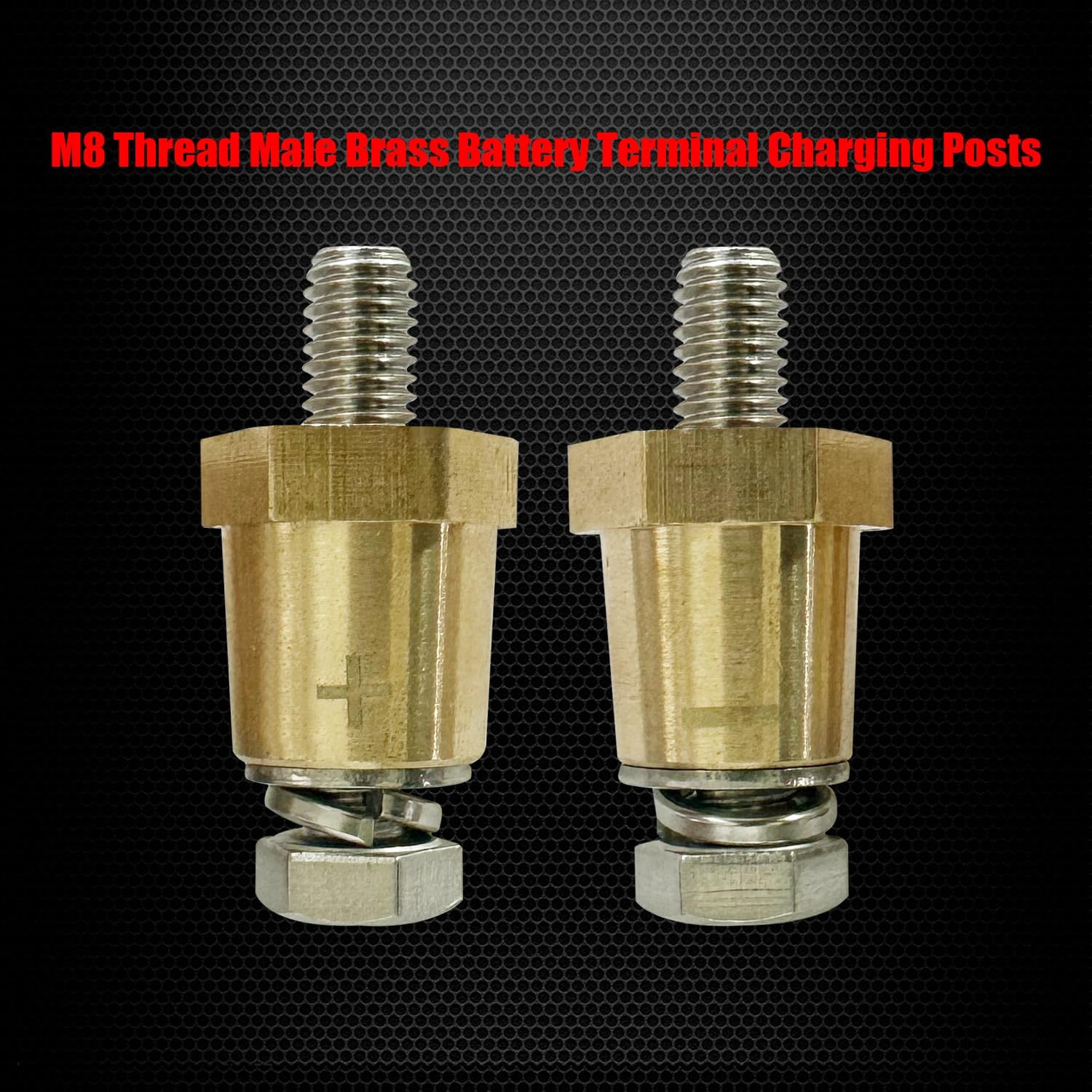 Ampper M8 Thread Brass Battery Terminal Charging Posts, Battery Post Adapter (+/