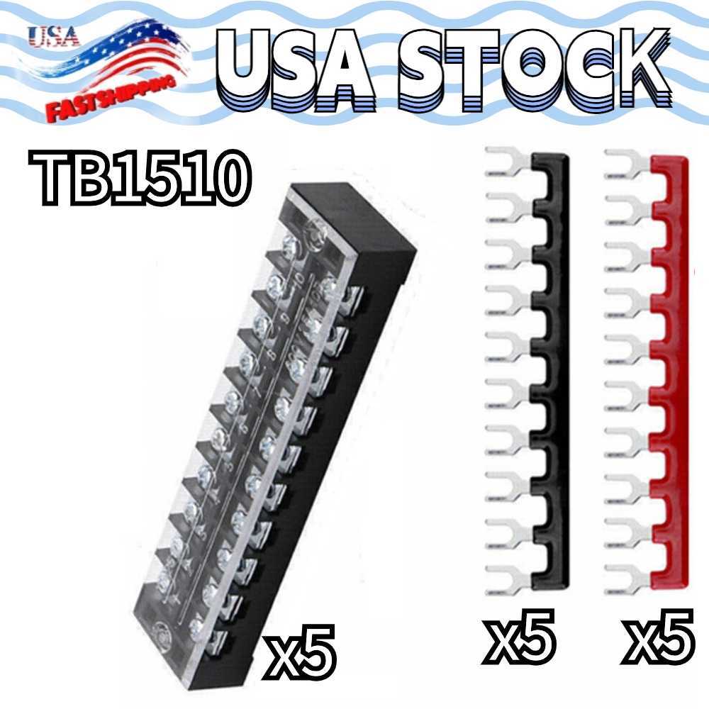 5 Set Electric Barrier Strip Block 600V 15A Dual Row 10 Position Screws Terminal