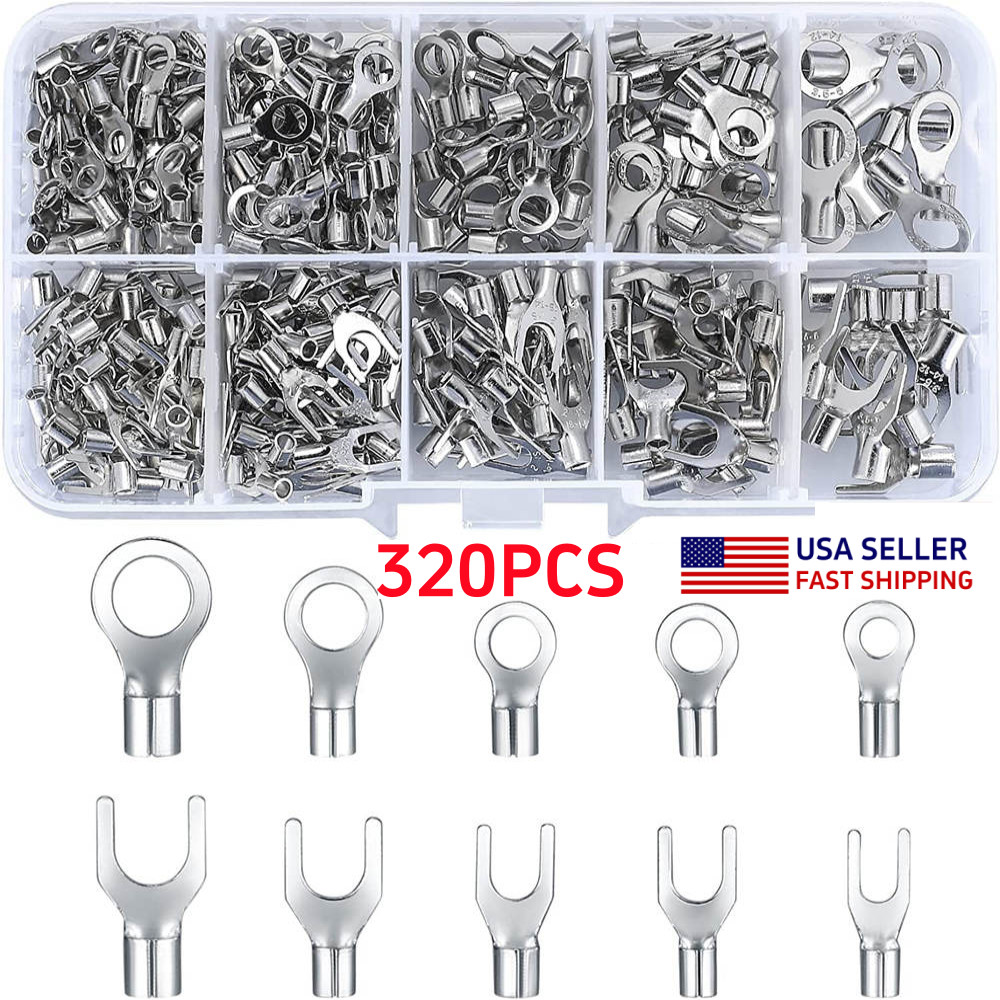 320pcs Assorted Non-Insulated Ring Fork U-type Crimp Terminal Wire Connector Kit