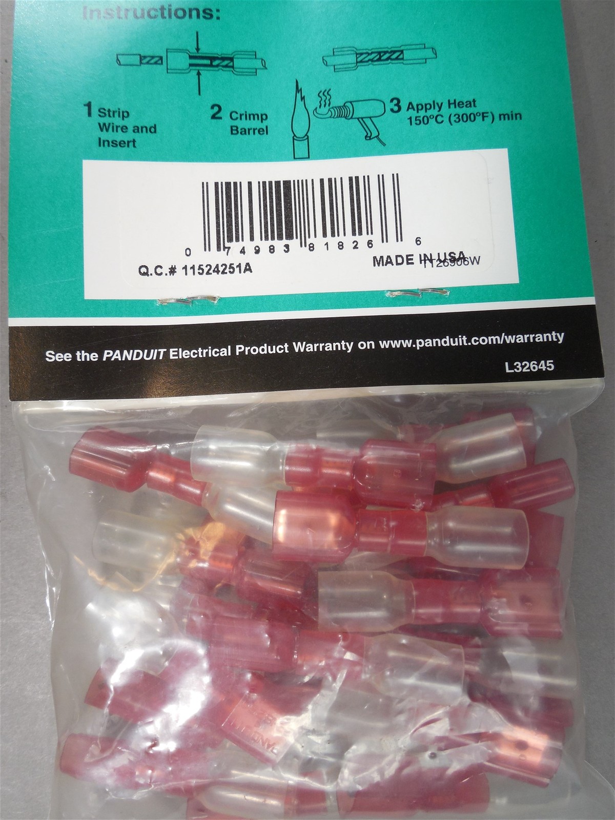 125pcs Panduit DNH18-250FIM-Q Quick Connect Wire Size 22-18 for .250x.032 Tab