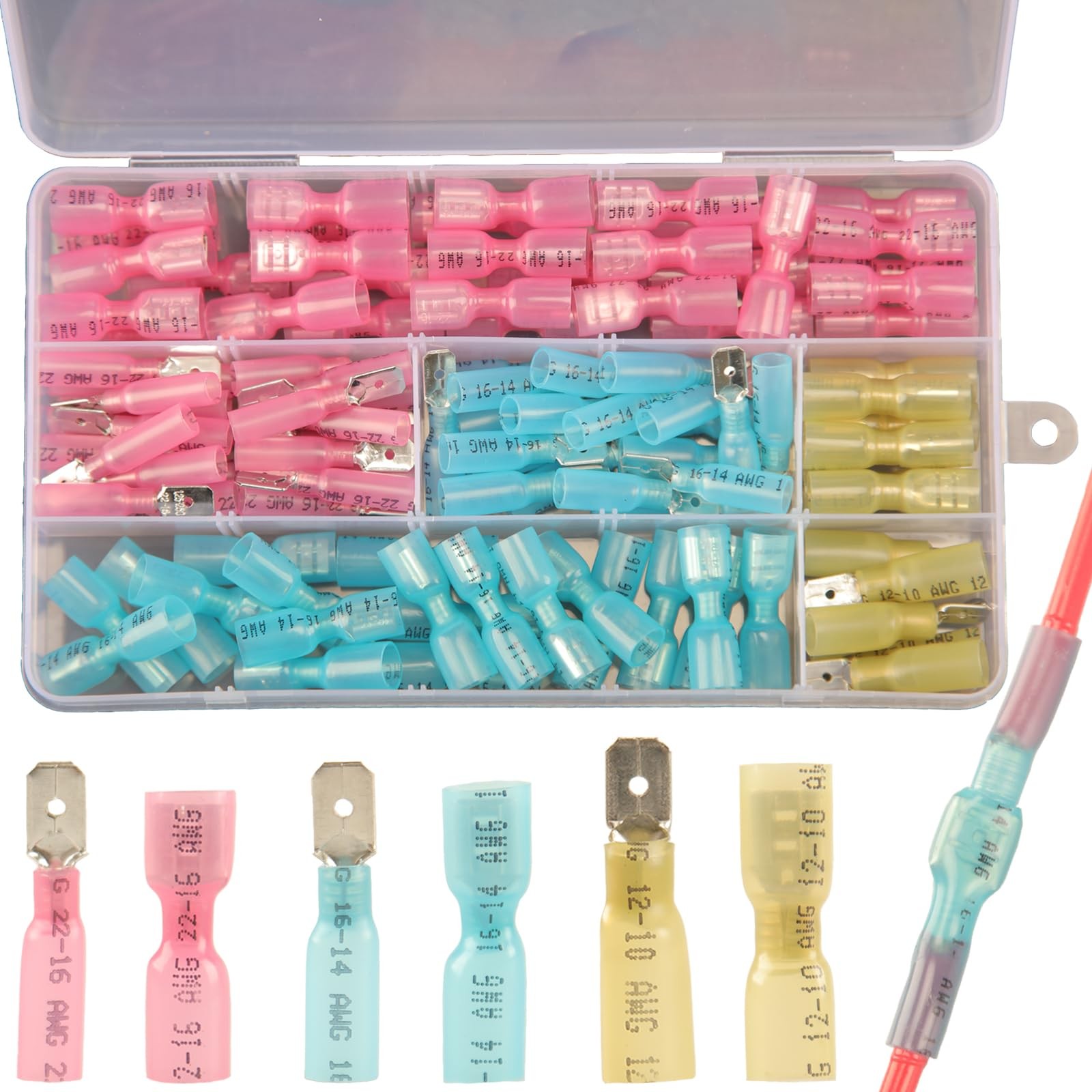 112pcs Heat Shrink Spade Connectors Kit, Waterproof Male and Female Spade Wir…