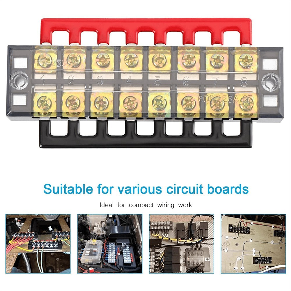 1 Set Dual Row 8 Position Screws Terminal Block 600V 15A Electric Barrier Strip