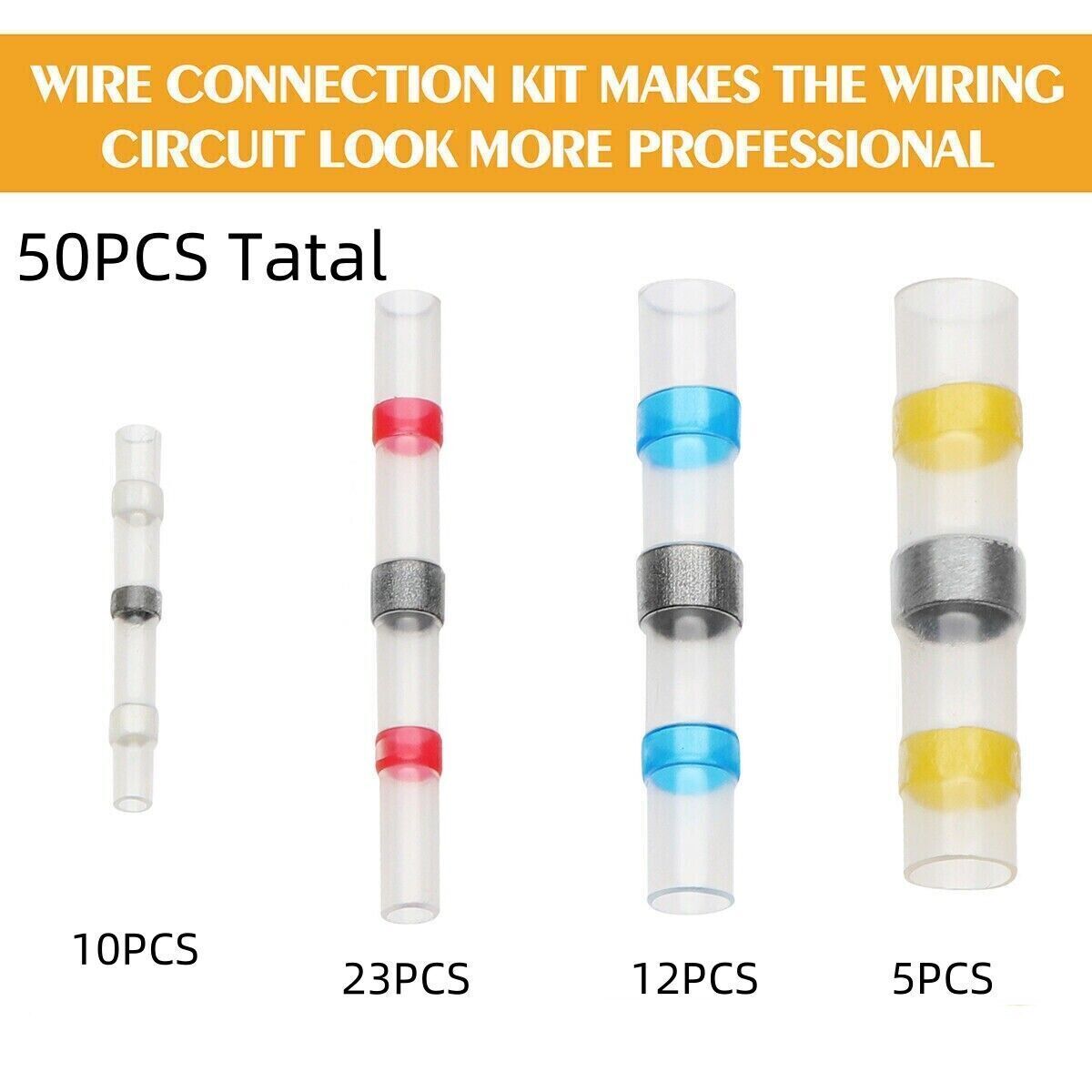 50/100x 26-10AWG Solder Seal Sleeve Heat Shrink Butt Wire Connector Terminals