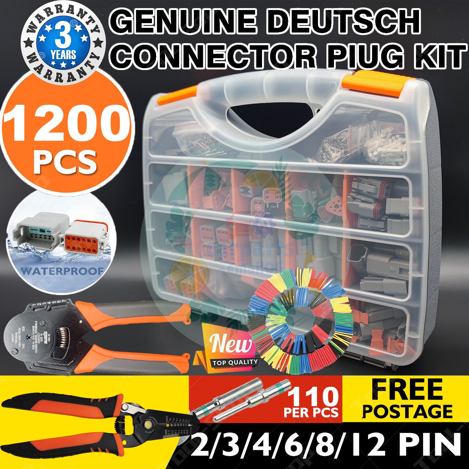 1200PC for DT Connector Plug Kit With for Deutsch Crimp Tool Auto Marine