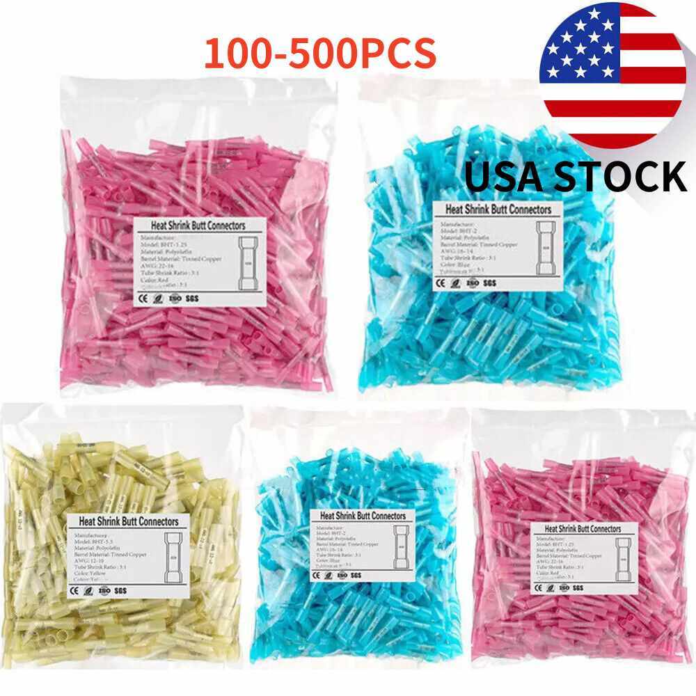 500/100x Waterproof Heat Shrink Butt Splice Wire Connectors Crimp Terminals Kits