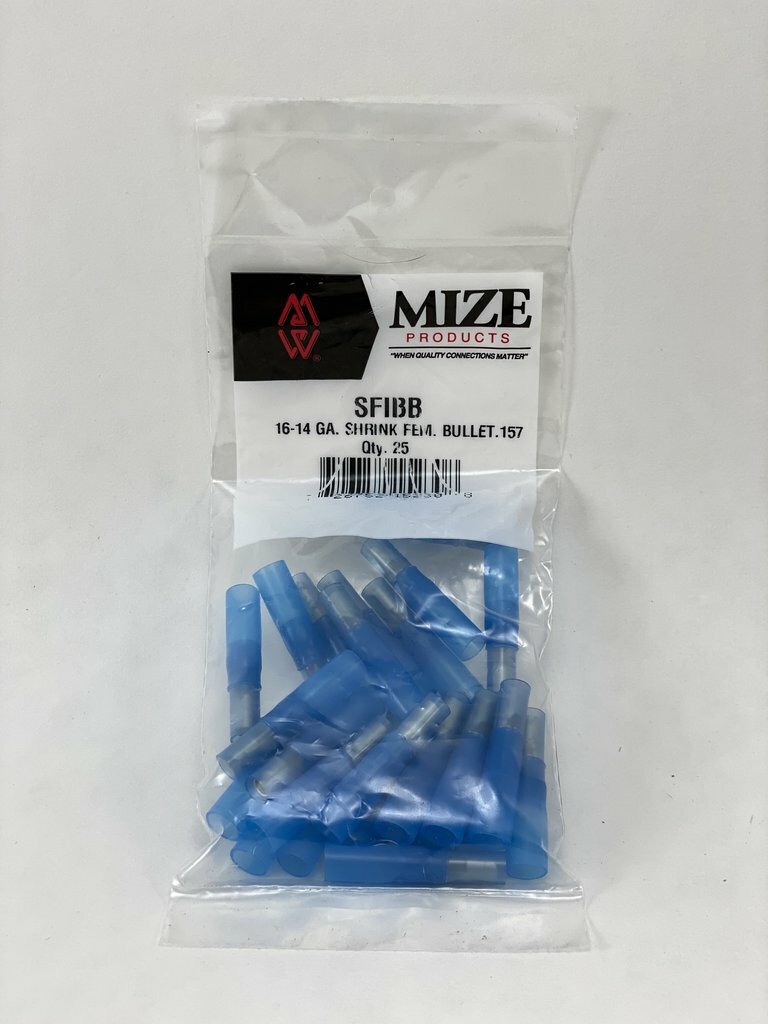 Mize 25 Pc Blue Size 16-14 GA Heat Shrink Female Bullet .157, SFIBB
