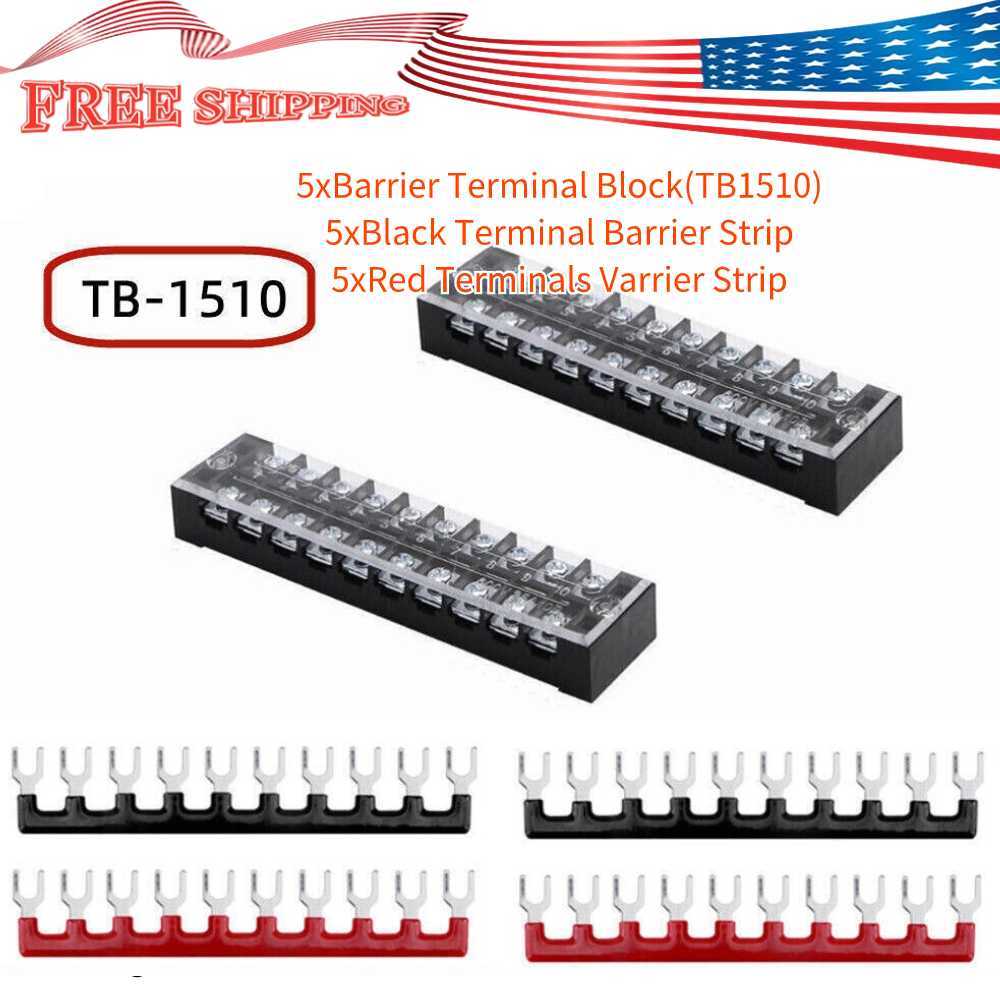 600V 15A Dual Row 10 Position Screws Terminal Electric Barrier Strip Block 5 Set